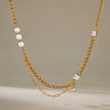 Women's Stainless Steel Multi Layer Pearl Necklace With Geometric Zircon Pendant And Vacuum Gold Plated Chain
