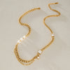 Women's Stainless Steel Multi Layer Pearl Necklace With Geometric Zircon Pendant And Vacuum Gold Plated Chain