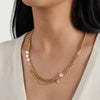 Women's Stainless Steel Multi Layer Pearl Necklace With Geometric Zircon Pendant And Vacuum Gold Plated Chain
