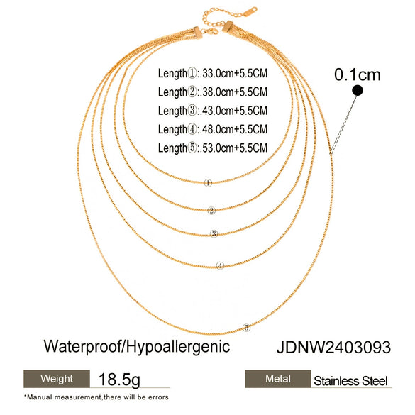 Women's Stainless Steel Multilayer Box Chain Necklace Jewelry Retro Geometric Electroplated