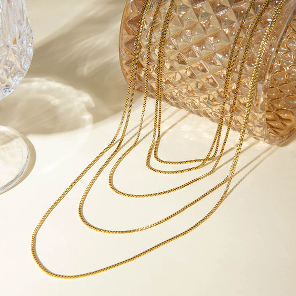 Women's Stainless Steel Multilayer Box Chain Necklace Jewelry Retro Geometric Electroplated