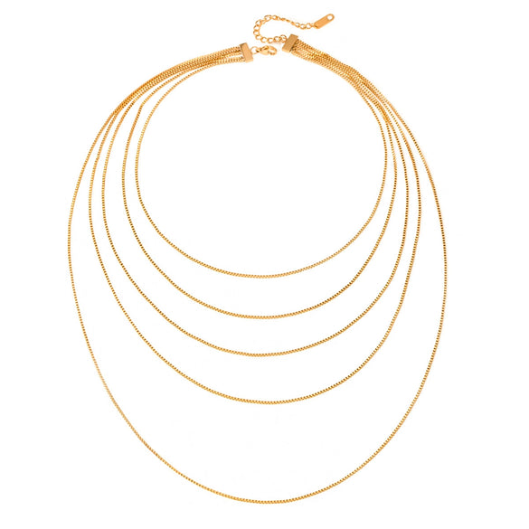Women's Stainless Steel Multilayer Box Chain Necklace Jewelry Retro Geometric Electroplated