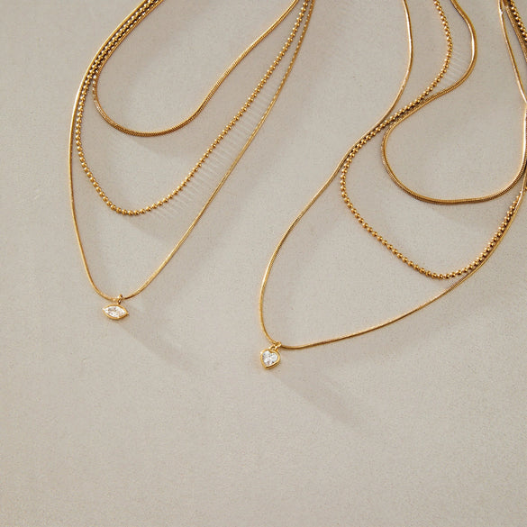 Women's Stainless Steel Multilayer Clavicle Necklace With Geometric Pendant And Pvd Vacuum Gold Plating