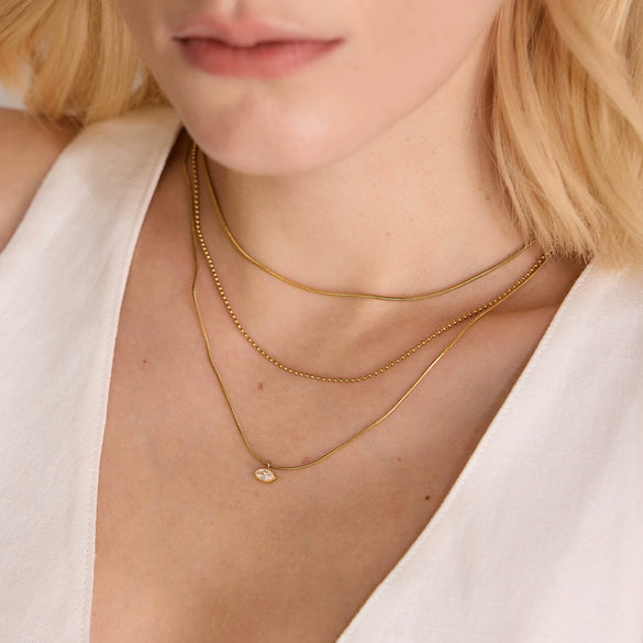 Women's Stainless Steel Multilayer Clavicle Necklace With Geometric Pendant And Pvd Vacuum Gold Plating