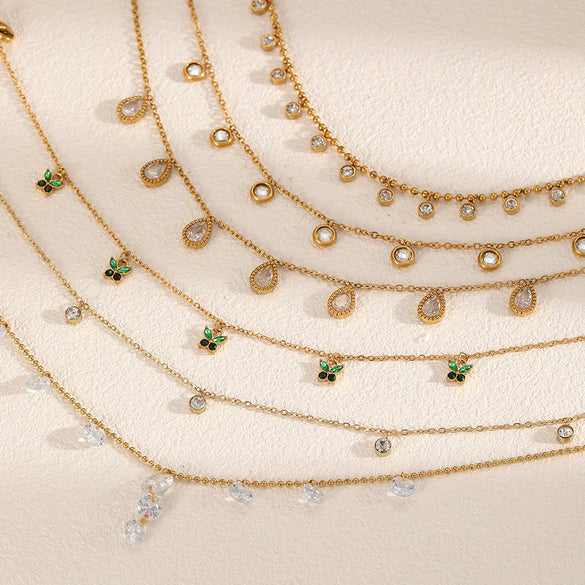 Women's Stainless Steel Multizircon Geometric Dotted Diamond O Word Chain Necklace Light Luxury Style