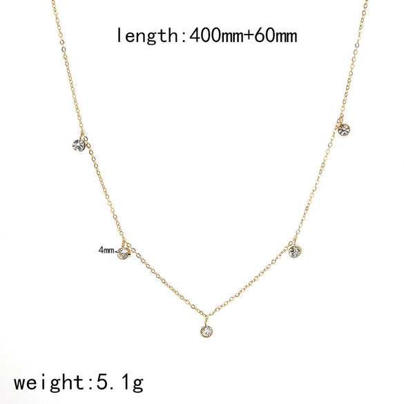 Women's Stainless Steel Multizircon Geometric Dotted Diamond O Word Chain Necklace Light Luxury Style