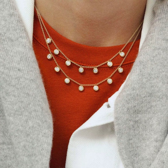Women's Stainless Steel Multizircon Geometric Dotted Diamond O Word Chain Necklace Light Luxury Style