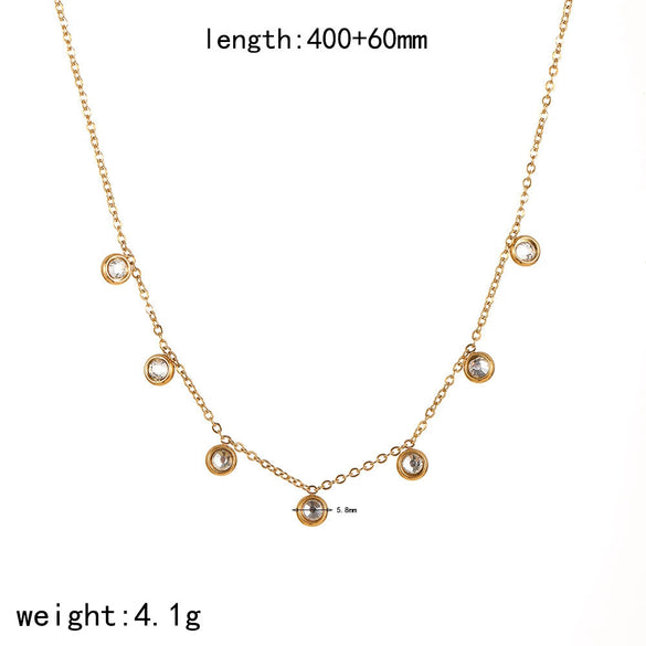 Women's Stainless Steel Multizircon Geometric Dotted Diamond O Word Chain Necklace Light Luxury Style
