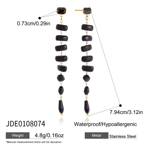 Women's Stainless Steel Natural Stone Tassel Earrings Geometric Plated Dangle Earrings Elegant Pierced Jewelry