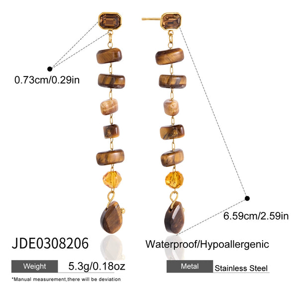 Women's Stainless Steel Natural Stone Tassel Earrings Geometric Plated Dangle Earrings Elegant Pierced Jewelry