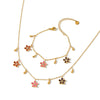 Women's Stainless Steel Necklace And Bracelet Set With Floral Enamel Design Rhinestone Inlay And 18K Vacuum Plated Geometric Style