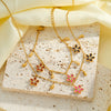 Women's Stainless Steel Necklace And Bracelet Set With Floral Enamel Design Rhinestone Inlay And 18K Vacuum Plated Geometric Style