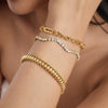 Women's Stainless Steel Necklace And Bracelet Set With Full Diamond Wave Design And Geometric Plated Jewelry