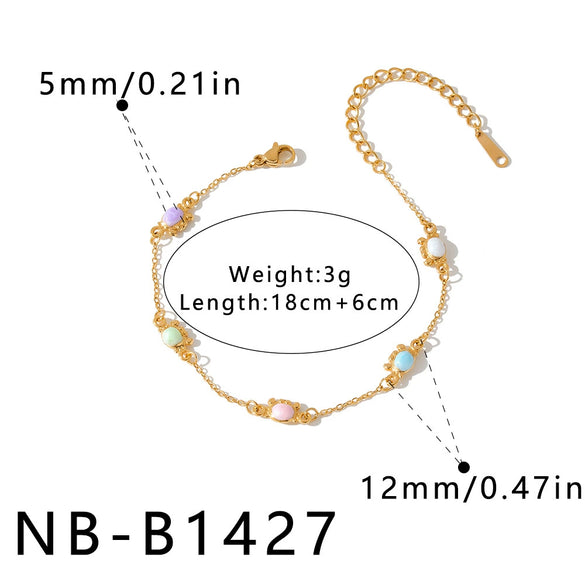 Women's Stainless Steel Necklace And Bracelet Set With Geometric Crab Heart Pattern And Oil Drip Electroplated Finish