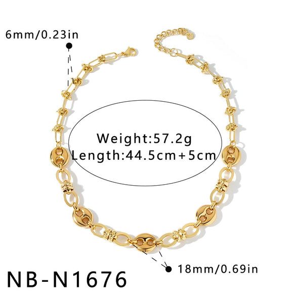 Women's Stainless Steel Necklace And Bracelet Set With Geometric Pattern And 18K Gold Vacuum Plated Commuter Style