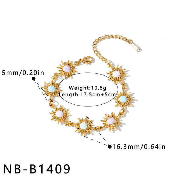 Women's Stainless Steel Necklace And Bracelet Set With Sunflower Pattern Geometric Design And 18K Vacuum Plated Enamel Finish