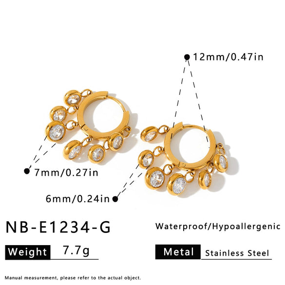 Women’s Stainless Steel Necklace And Earring Set With 18K Gold Plating Geometric Multi Pendant Rhinestone Design