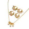 Women’s Stainless Steel Necklace And Earring Set With 18K Gold Plating Geometric Multi Pendant Rhinestone Design