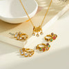 Women’s Stainless Steel Necklace And Earring Set With 18K Gold Plating Geometric Multi Pendant Rhinestone Design