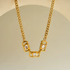 Women’s Stainless Steel Necklace With Geometric Square Heart Design Zircon Accents And 18K Vacuum Plated Finish