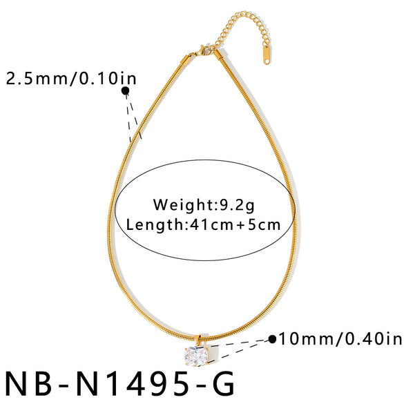 Women's Stainless Steel Necklace With Geometric Square Pattern Zircon Inlay And Vacuum Electroplated Finish