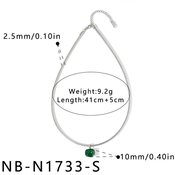 Women's Stainless Steel Necklace With Geometric Square Pattern Zircon Inlay And Vacuum Electroplated Finish