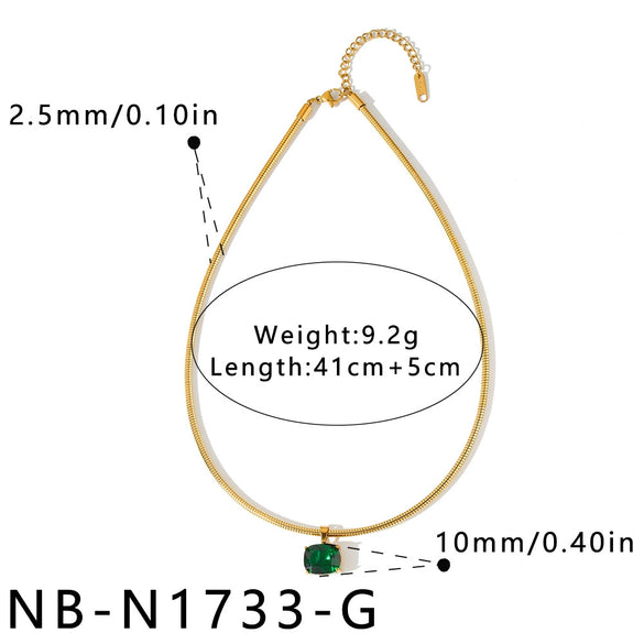 Women's Stainless Steel Necklace With Geometric Square Pattern Zircon Inlay And Vacuum Electroplated Finish