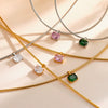 Women's Stainless Steel Necklace With Geometric Square Pattern Zircon Inlay And Vacuum Electroplated Finish