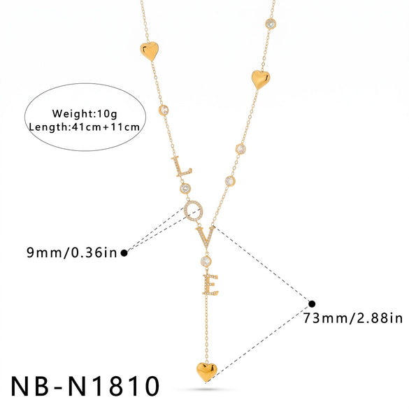 Women's Stainless Steel Necklace With Love Letter Heart And Round Geometric Pendant Zircon And Rhinestone Inlaid Electroplated Fashion Jewelry