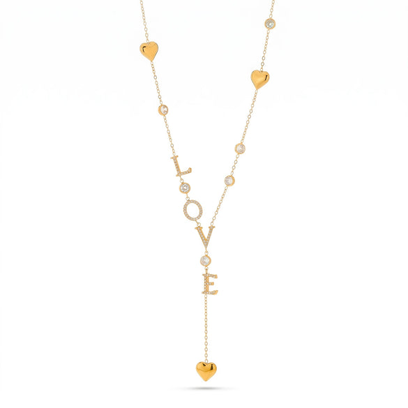 Women's Stainless Steel Necklace With Love Letter Heart And Round Geometric Pendant Zircon And Rhinestone Inlaid Electroplated Fashion Jewelry