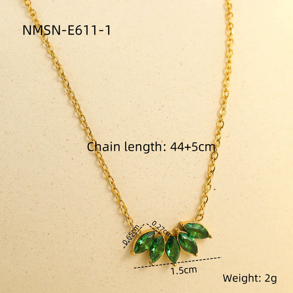 Women's Stainless Steel Necklace With Micropaved Zircon Petal Leaf Pendant Electroplated Titanium Steel Clavicle Chain