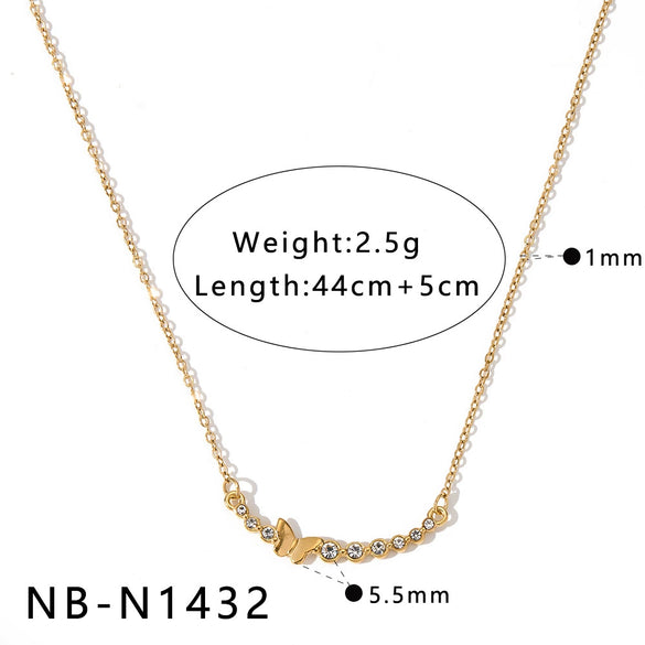 Women's Stainless Steel Necklace With Zircon Inlaid Heart Geometric Pendant 18K Gold Vacuum Plated Regular Clavicle Chain