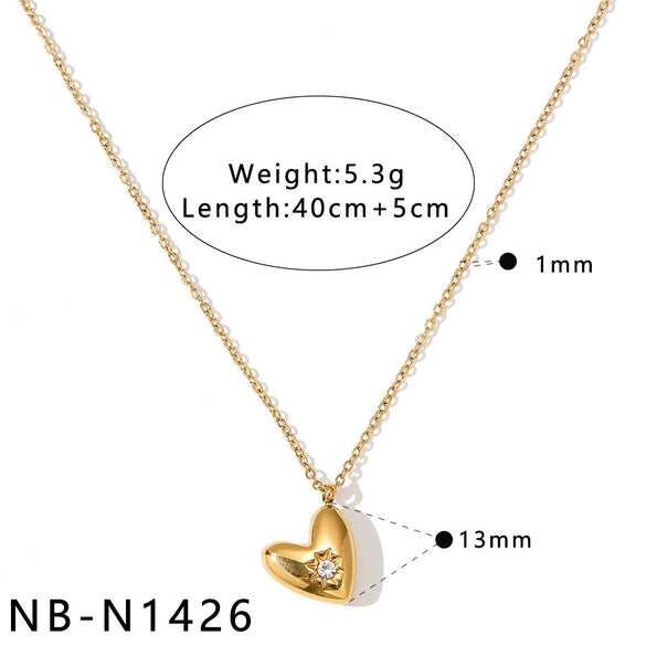 Women's Stainless Steel Necklace With Zircon Inlaid Heart Geometric Pendant 18K Gold Vacuum Plated Regular Clavicle Chain