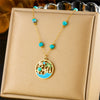 Women's Stainless Steel Ocean Life Pattern Vintage Necklace And Earrings With Electroplating And Dropping Glue Pearl Turquoise