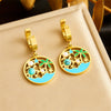 Women's Stainless Steel Ocean Life Pattern Vintage Necklace And Earrings With Electroplating And Dropping Glue Pearl Turquoise
