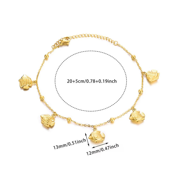 Women's Stainless Steel Ocean Series Anklet With Dolphin Starfish Shell Pendant