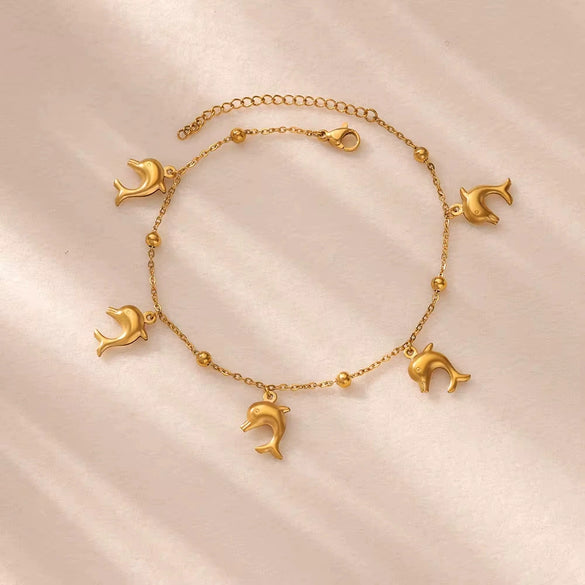 Women's Stainless Steel Ocean Series Anklet With Dolphin Starfish Shell Pendant