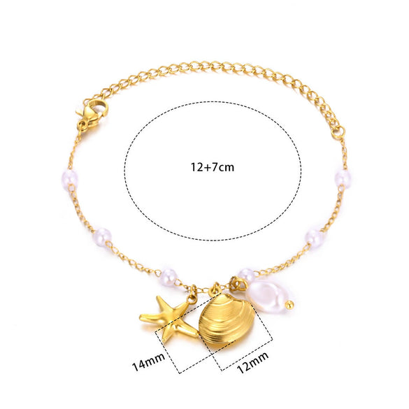 Women's Stainless Steel Ocean Series Anklet With Dolphin Starfish Shell Pendant