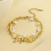 Women's Stainless Steel Ocean Style Geometric Starfish Shell Pearl Necklace And Bracelet Electroplated
