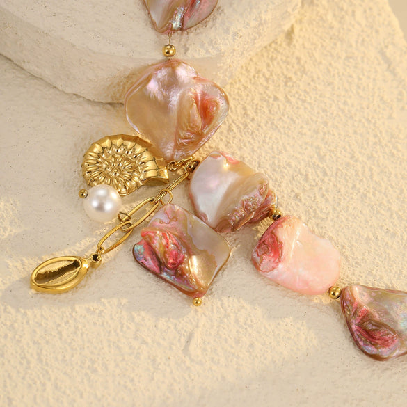 Women's Stainless Steel Ocean Style Irregular Shell Conch Bracelet With Electroplating