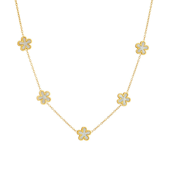 Women's Stainless Steel Oil Dropping Earrings And Necklace Suit With Fiveleaf Flower Pattern Electroplated