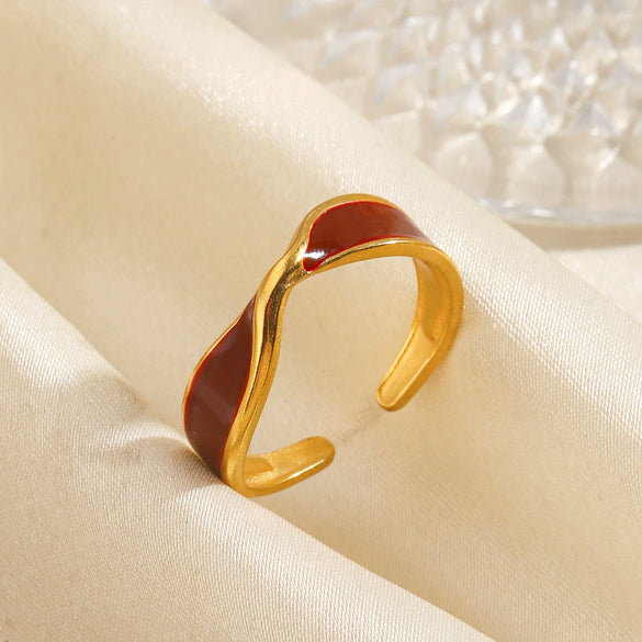 Women's Stainless Steel Open Cross Ring With Oil Drip Finish Geometric Line Design And Electroplated Fashion Style