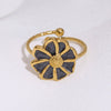 Women's Stainless Steel Open Flower Ring With Vintage Oil Drip Finish And Electroplated Simple Floral Design