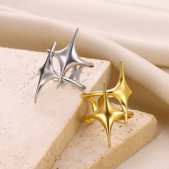 Women's Stainless Steel Open Flower Shell Butterfly Ring Electroplated