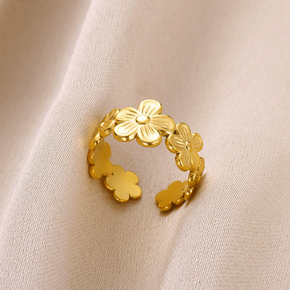 Women's Stainless Steel Open Flower Shell Butterfly Ring Electroplated