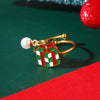 Women's Stainless Steel Open Ring With Electroplated Snowman Elk And Christmas Tree Holiday Motifs