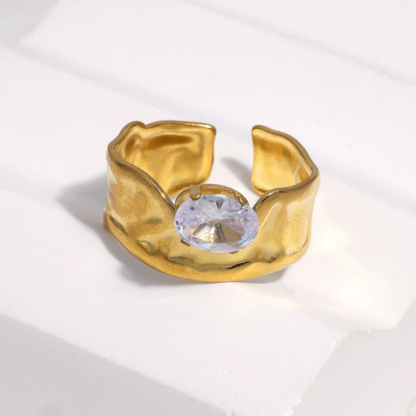 Women's Stainless Steel Open Ring With Geometric Design Gold Tone Electroplated Simple High End Style