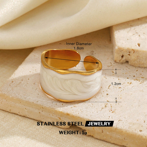 Women's Stainless Steel Open Ring With Geometric Line Design And Oil Drip Electroplated Finish Non Fading Fashion Jewelry