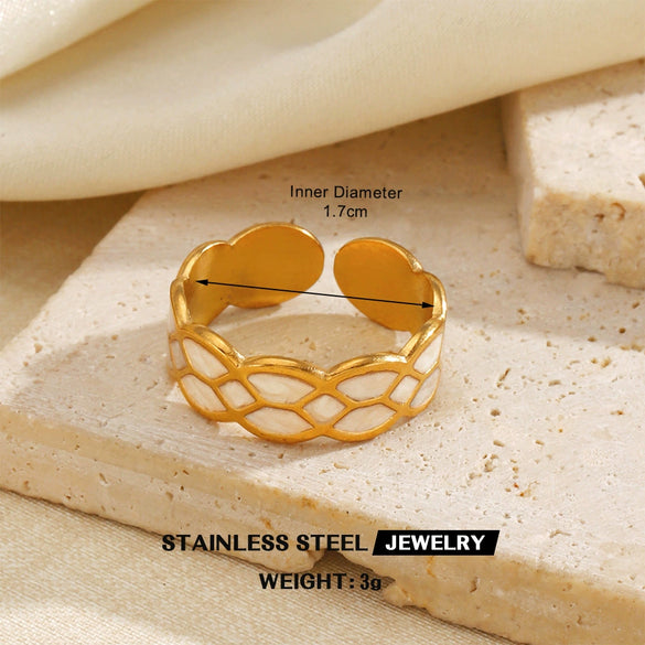 Women's Stainless Steel Open Ring With Geometric Line Design And Oil Drip Electroplated Finish Non Fading Fashion Jewelry