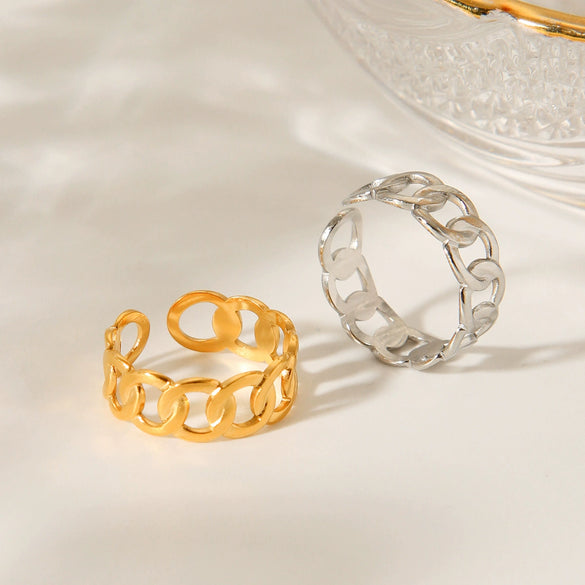Women's Stainless Steel Open Ring With Geometric Pattern And Electroplating Retro And Hollow Design